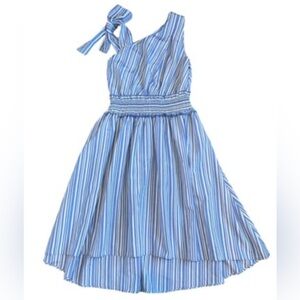Habitual Kid's Girl Blue Striped Asymmetrical Strap Hi Low Hem Dress Sz 14